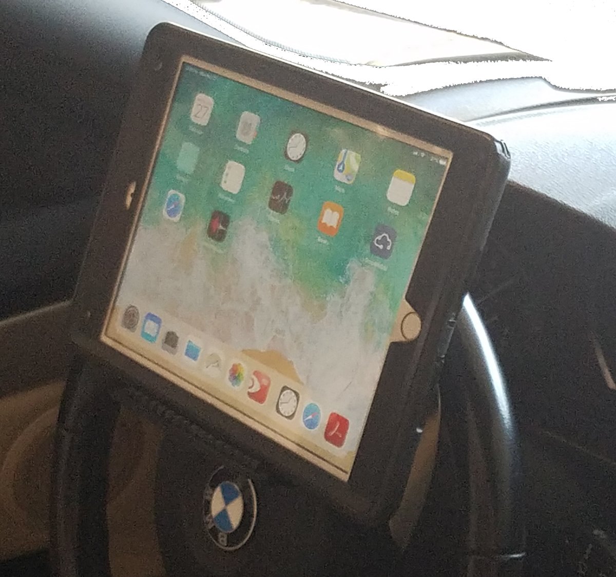 electronic device on steering wheel at inventors place